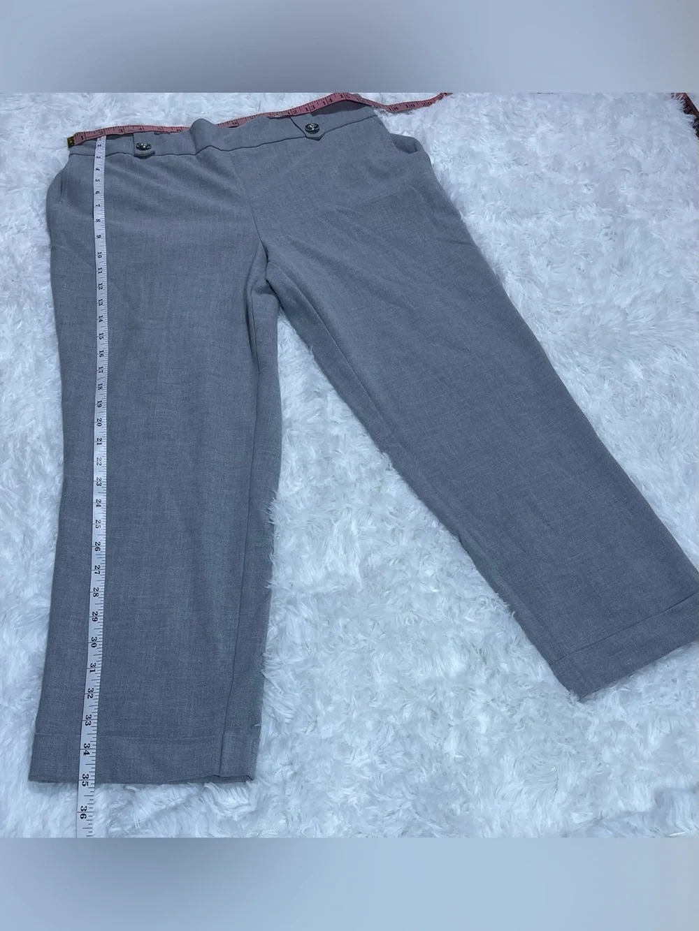 Rachel Zoe Women’s Light Gray Cropped Dress Pants with Button Waist Tabs size 12